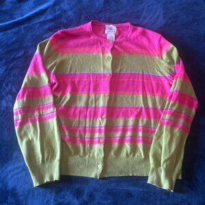 green and pink striped sweater